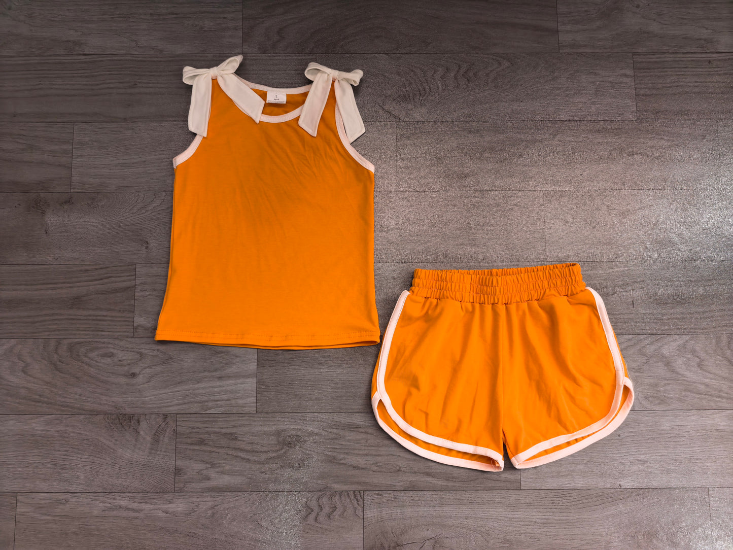 Orange cotton  top matching shorts girls summer outfit preorder