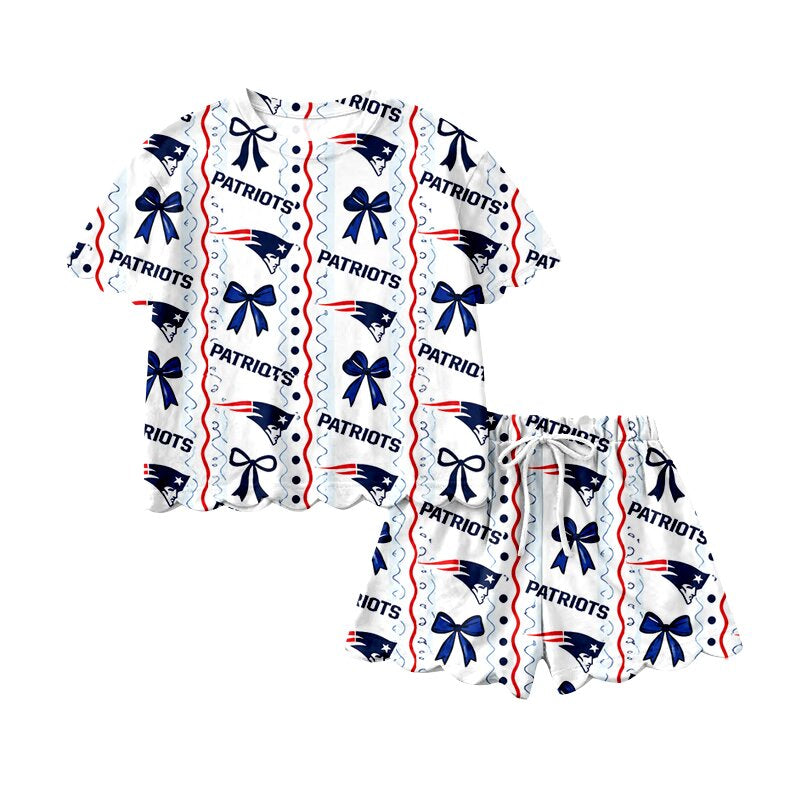 PATRIOTS print short sleeve top matching shorts girls summer outfit preorder