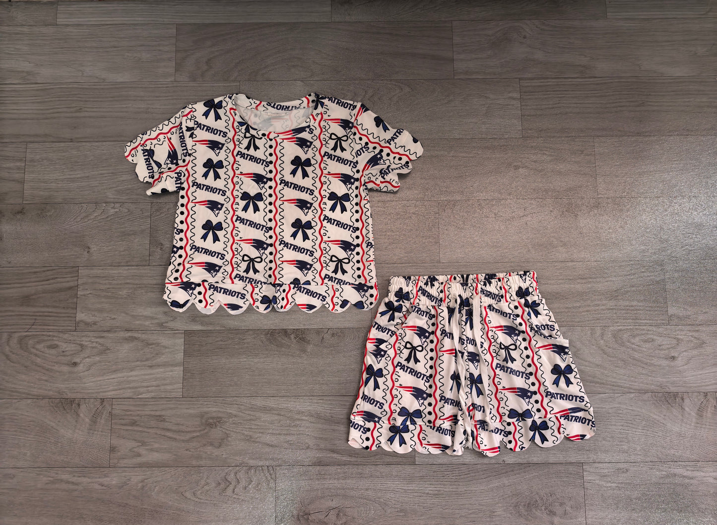 PATRIOTS print short sleeve top matching shorts girls summer outfit preorder