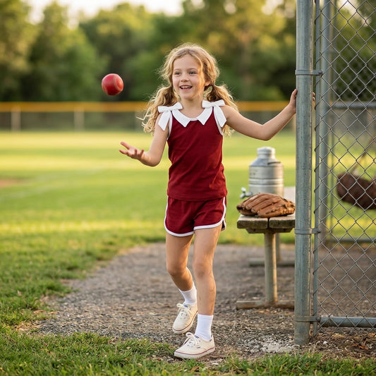Maroon color cotton top matching shorts girls summer outfit