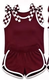 Maroon cotton  top matching shorts girls summer outfit preorder