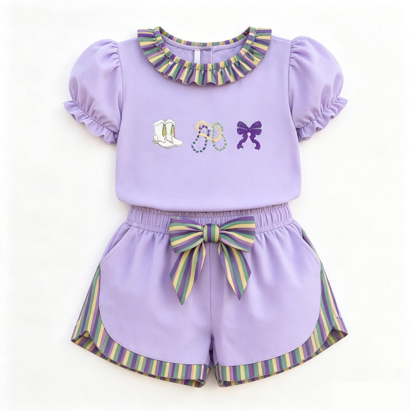 Mardi Gras top matching shorts girls holiday outfit preorder
