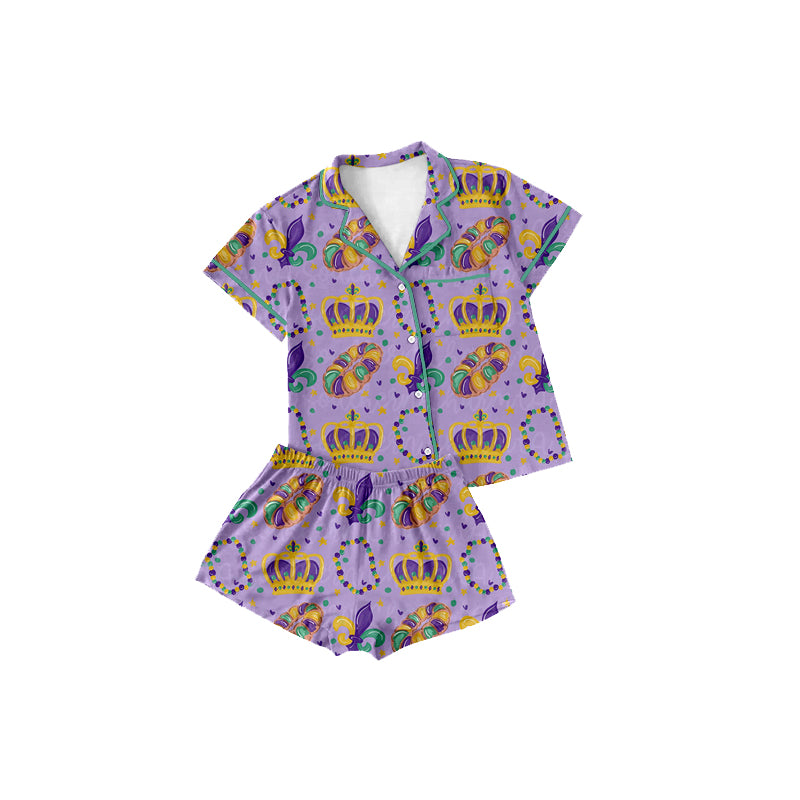 Mardi Gras print girls short sleeve pajama set preorder