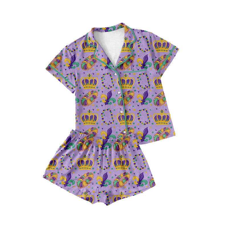 Adult women Mardi Gras design short sleeve pajama set preorder
