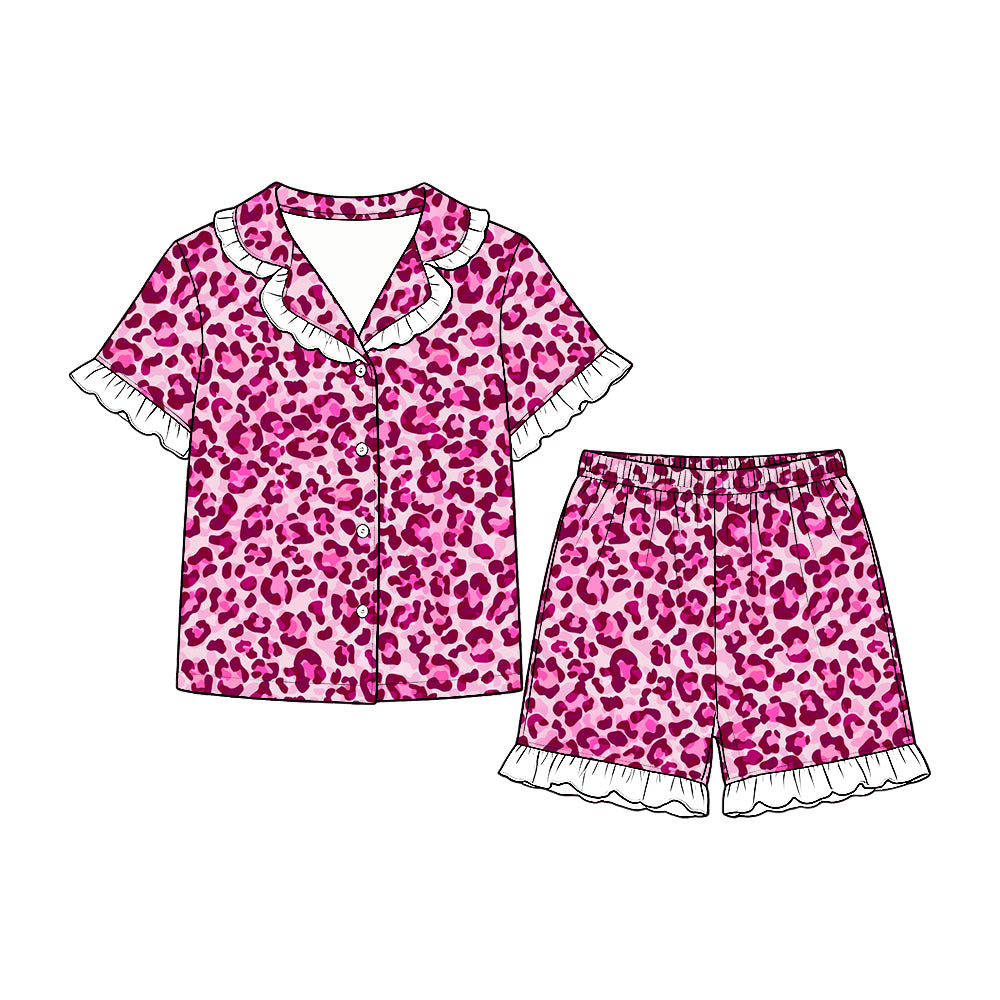 Pink leopard print girls short sleeve pajama set preorder