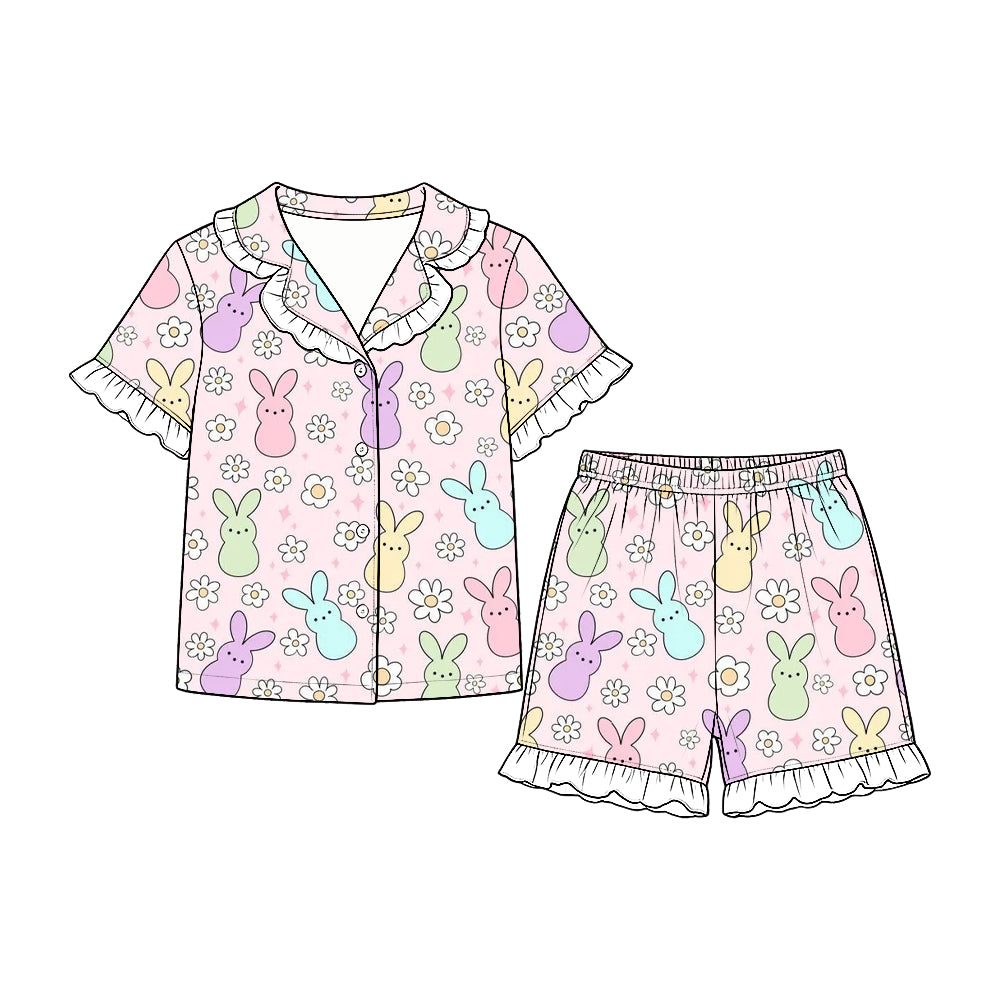 Easter bunny print girls short sleeve pajama set preorder