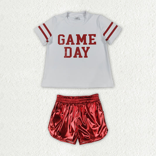 Short sleeve game day design top red leather shorts girls summer outfit