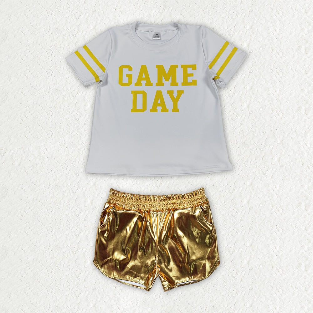 Short sleeve game day design top leather shorts girls summer outfit