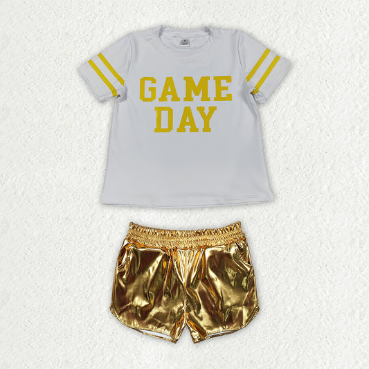 Short sleeve game day design top leather shorts girls summer outfit
