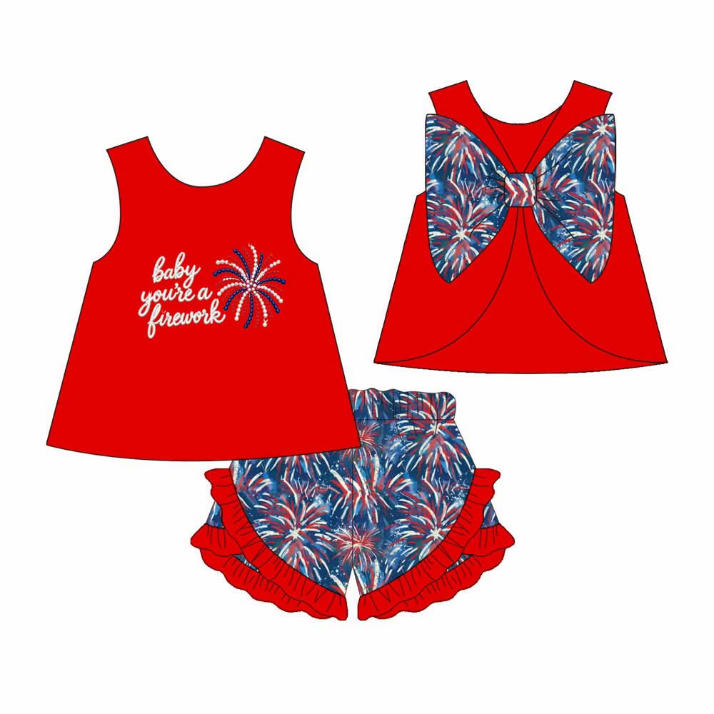 July 4th top matching shorts girl summer outfit preorder