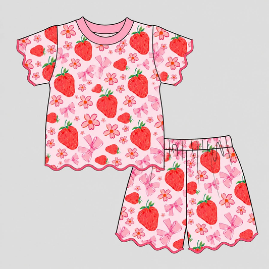 Strawberry floral top matching shorts girls summer outfit preorder