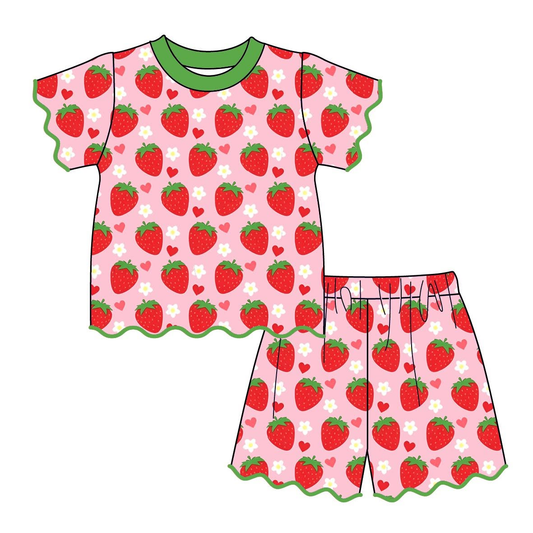 Strawberry top matching shorts girls summer outfit preorder