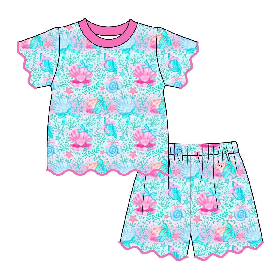 Sea shell top matching shorts girls summer outfit preorder