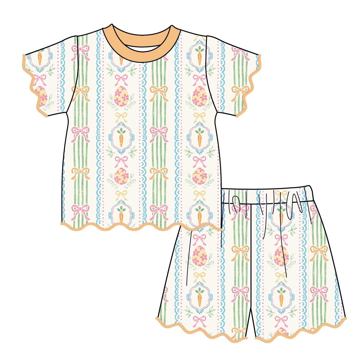 Easter carrot top matching shorts girls summer outfit preorder