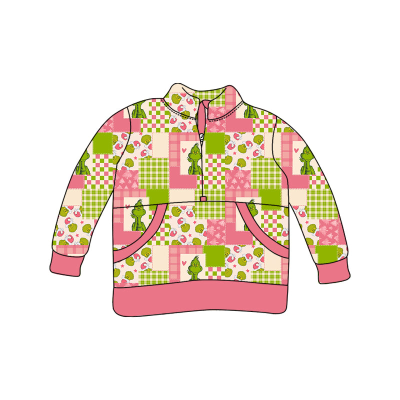 girls long sleeve Christmas  green face pullover top preorder