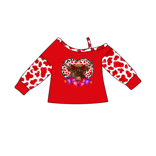 highland cow valentines heart long sleeve top preorder