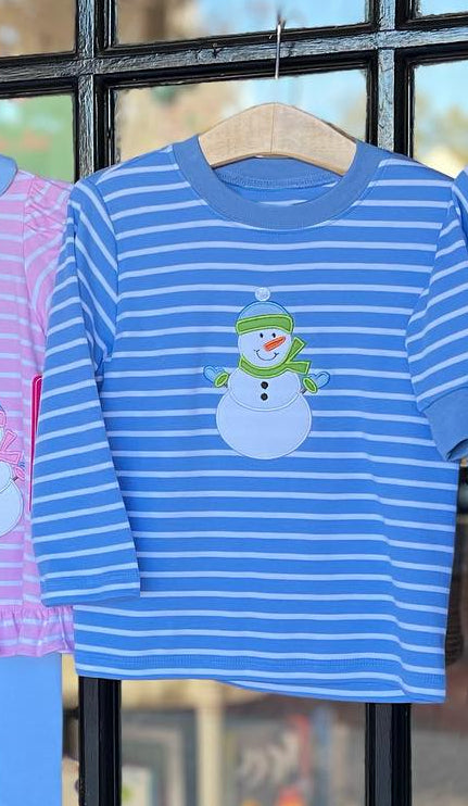 infant baby boy blue stripes snowman shirt preorder