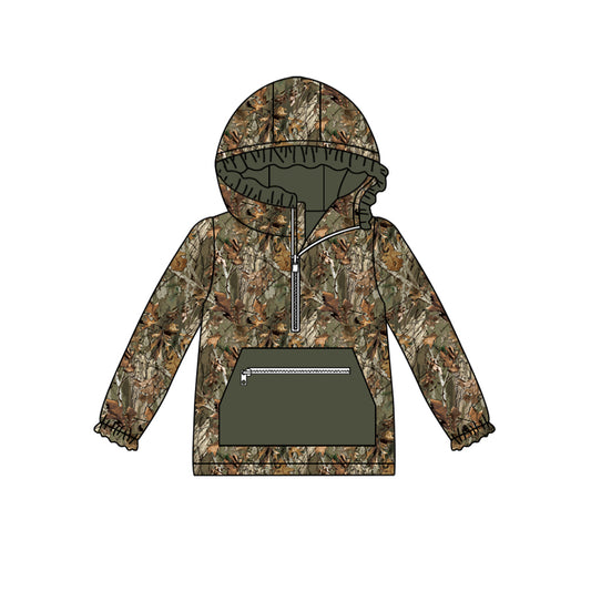 baby girl long sleeve gold zip pocket camo hoodie pullover preorder