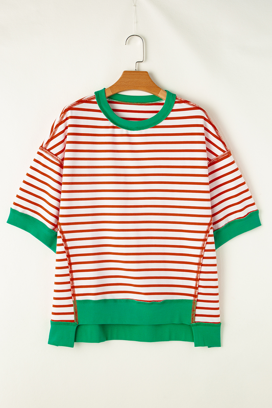 Adult women red green stripes top preorder