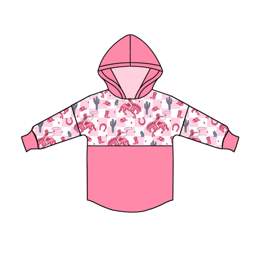 Cowgirl western pink checkered long sleeve hoodie top preorder