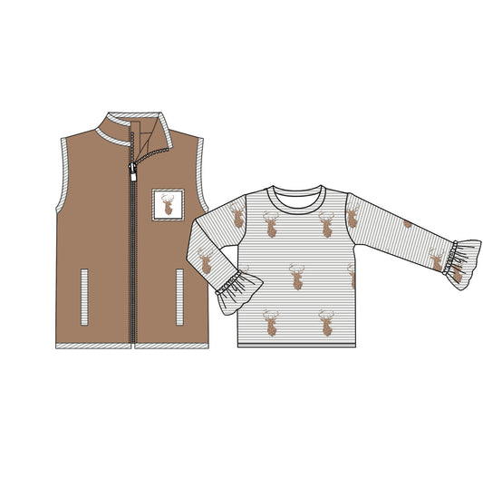 girls long sleeve reindeer top matching vest top clothes preorder