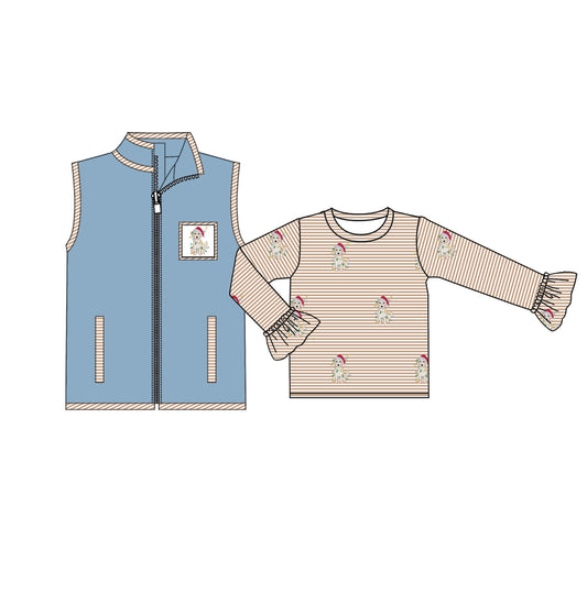 Girls long sleeve Christmas dog light top matching vest top clothes preorder