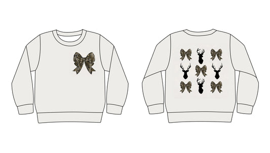 Adult women camo bow reindeer long sleeve t-shirt top preorder
