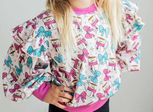 Baby girl Christmas snowman cup print long sleeve top preorder