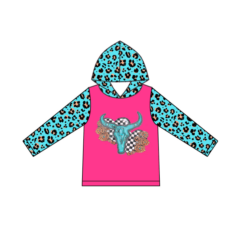Western Cow Print Long Sleeve Hoodie Top Preorder
