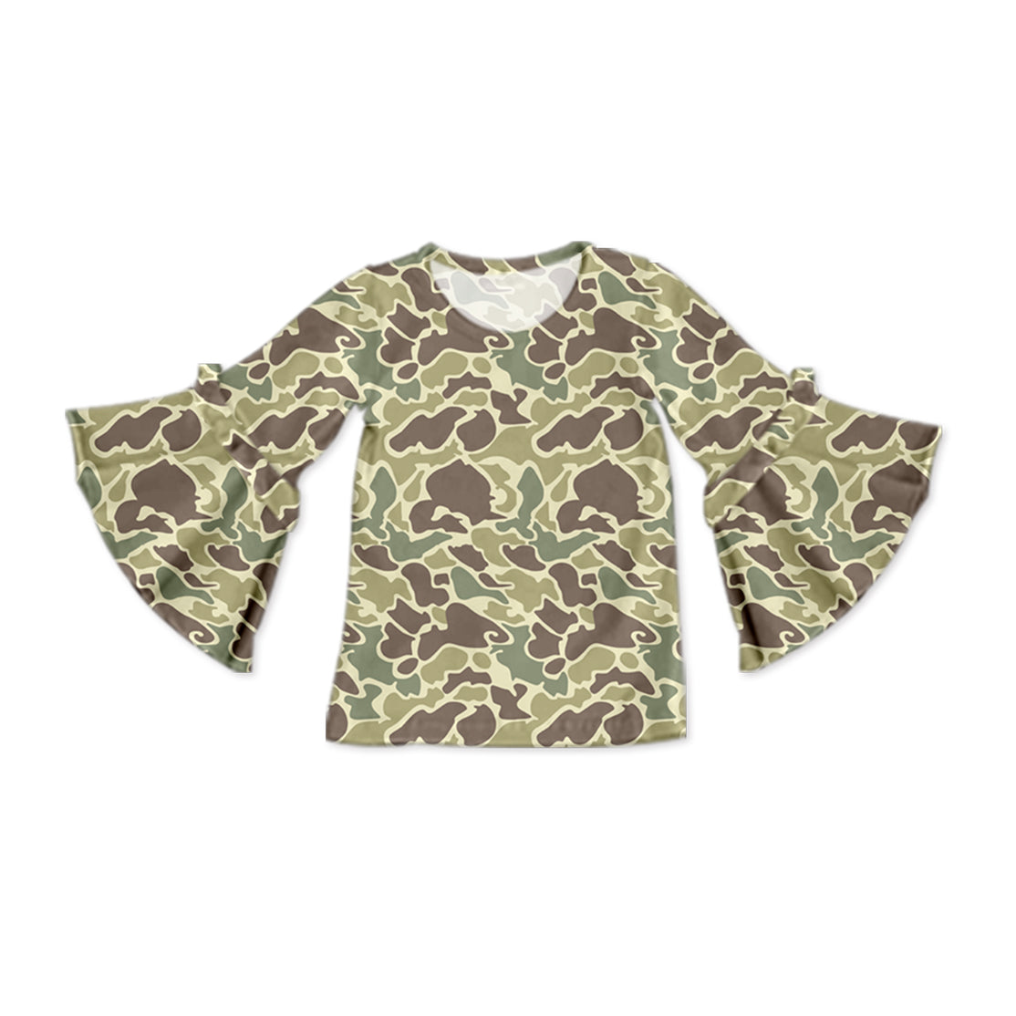 Brown Camo Baby Girls Long Sleeve Flare Sleeve Top Preorder