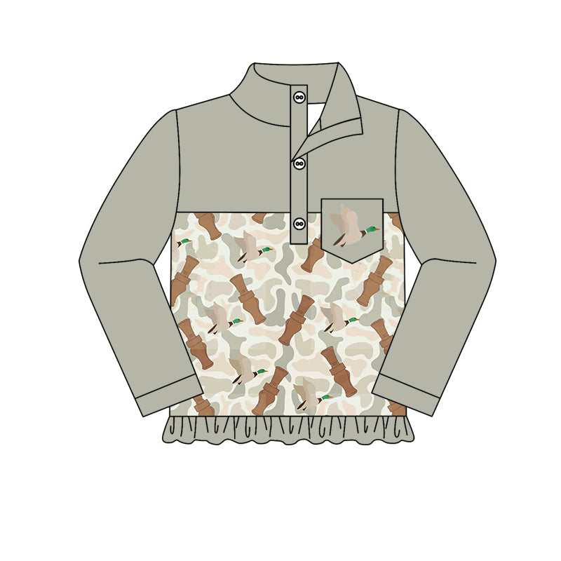 Light grey camo mallard duck call girl long sleeve Pullover Preorder