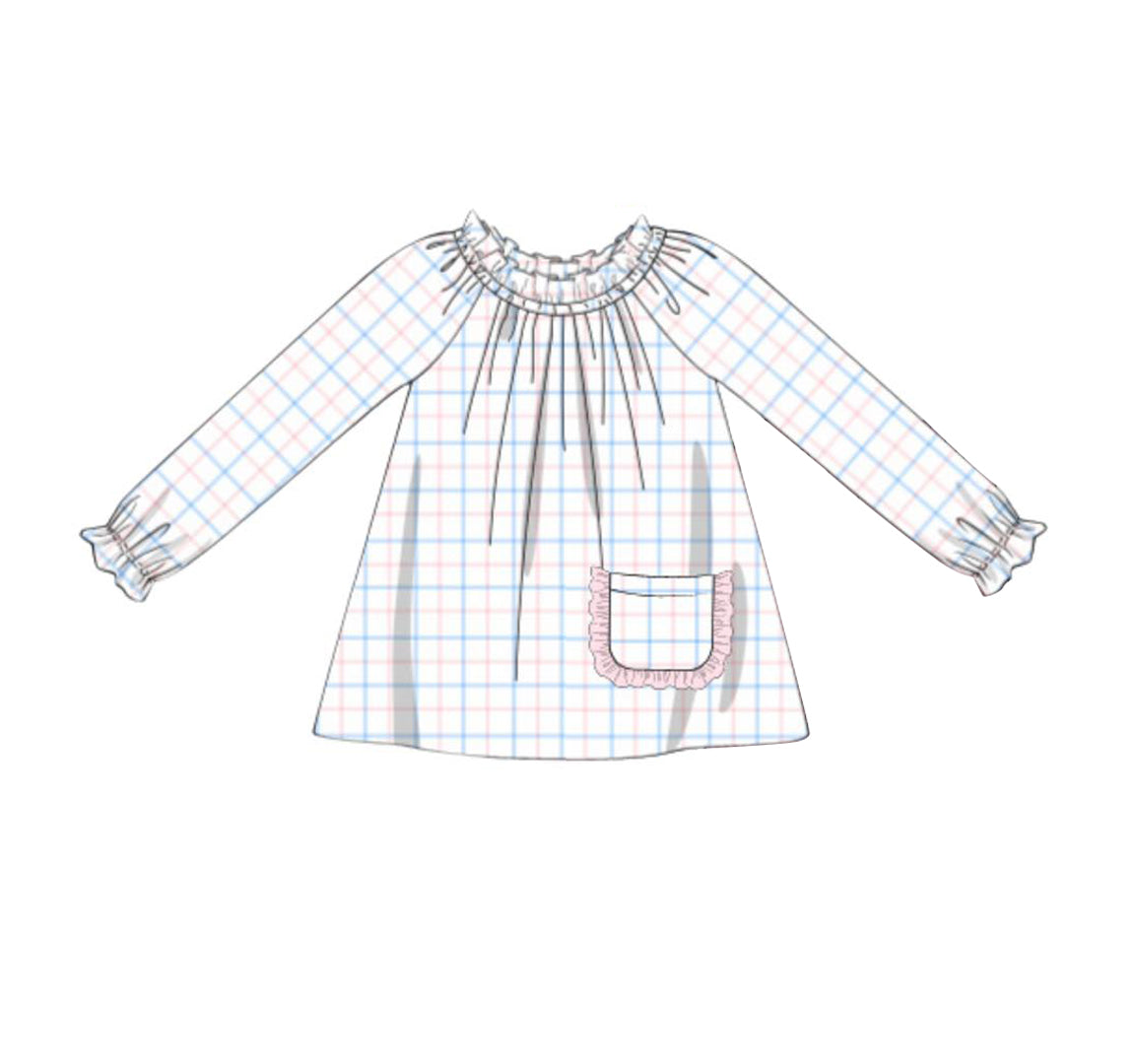 Pink blue plaid long sleeve t-shirt top preorder