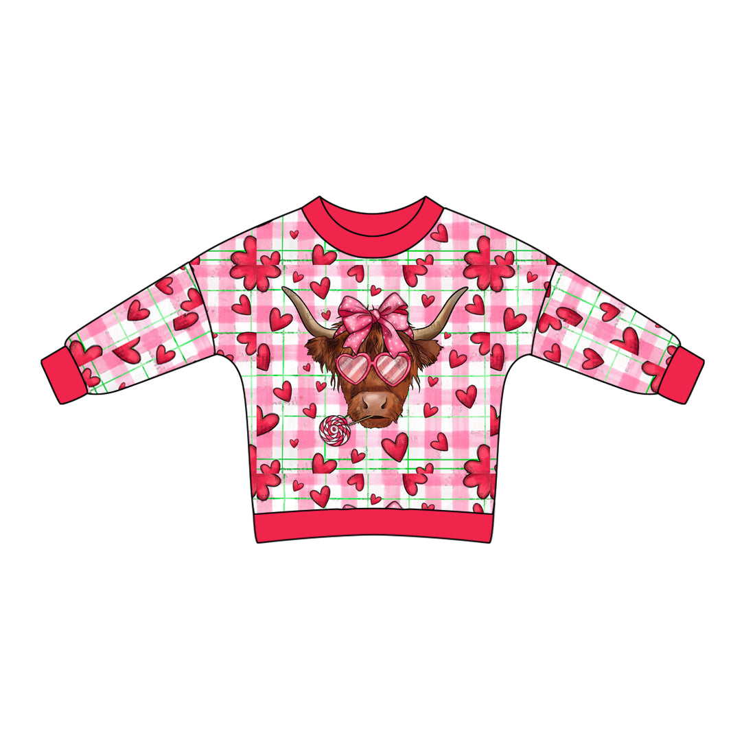 Valentines day pink checkered Long Sleeve top Preorder