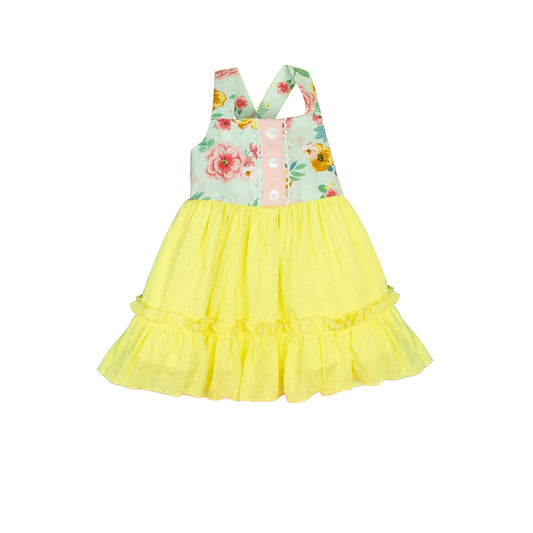 Baby girl flower print yellow tulle dress preorder