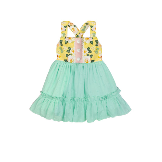 Baby girl flower print turquoise tulle dress preorder