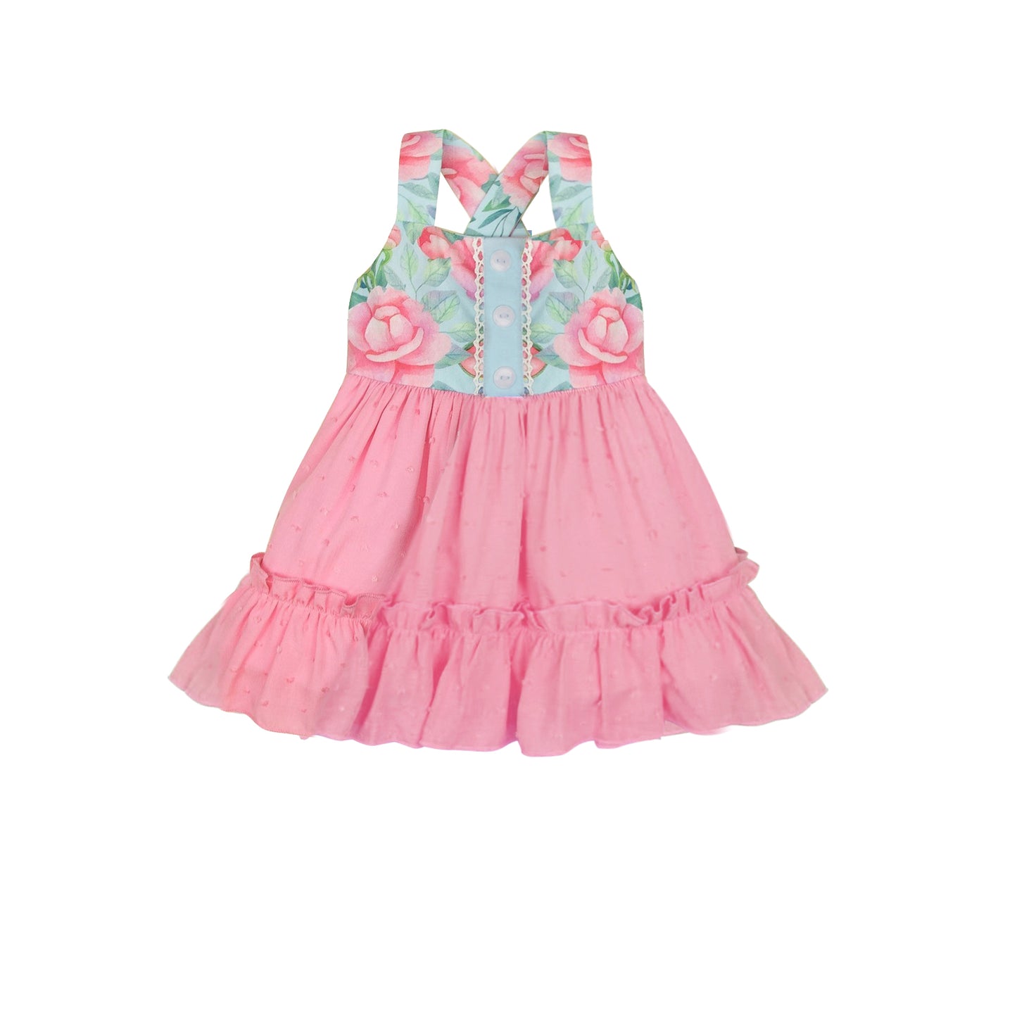 Baby girl flower print pink tulle dress preorder