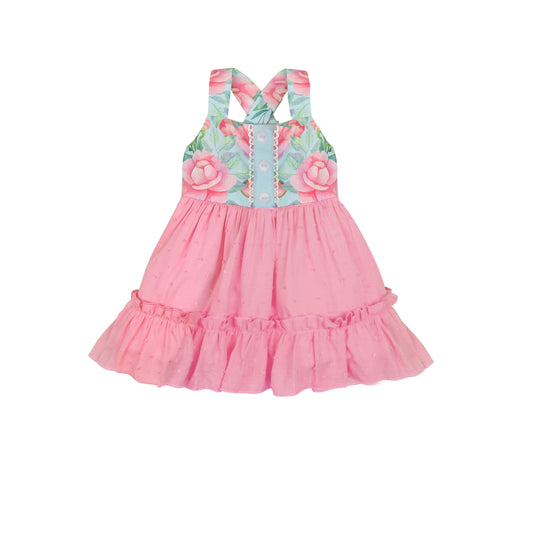 Baby girl flower print pink tulle dress preorder