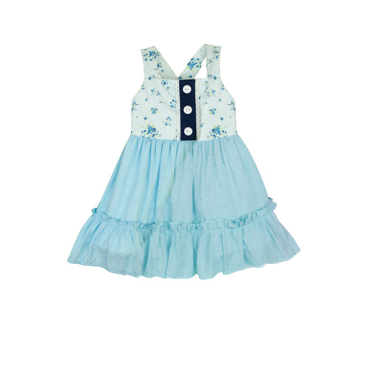Baby girl blue print yellow tulle dress preorder