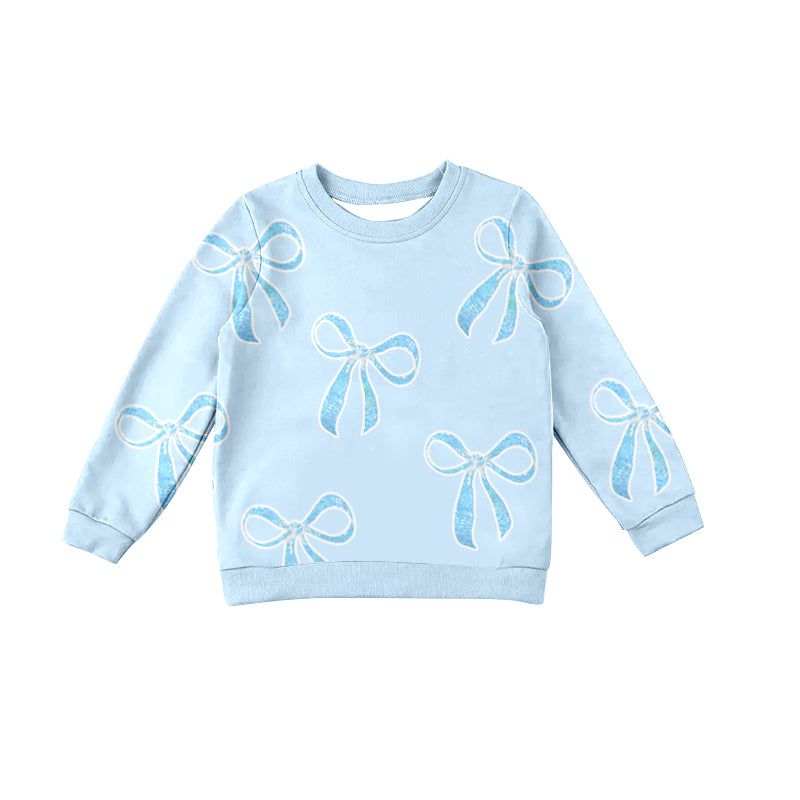 Adult Blue bow long sleeve boutique top preorder