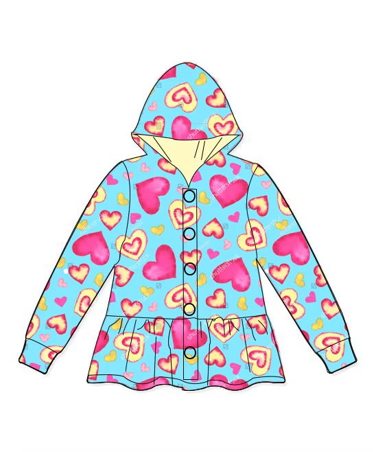 Baby girls Valentines day pink yellow heart  Long Sleeve Hoodie Preorder