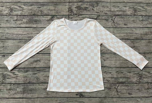 Adult  womem khaki checkered long sleeve  top preorder