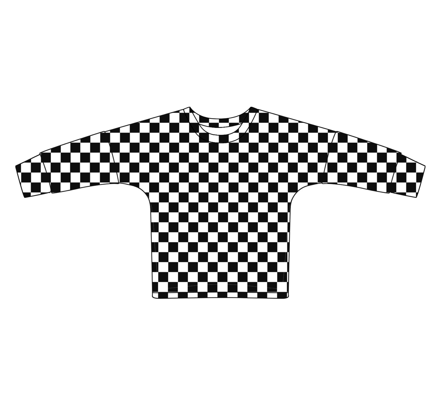 Adult  womem black checkered long sleeve  top preorder