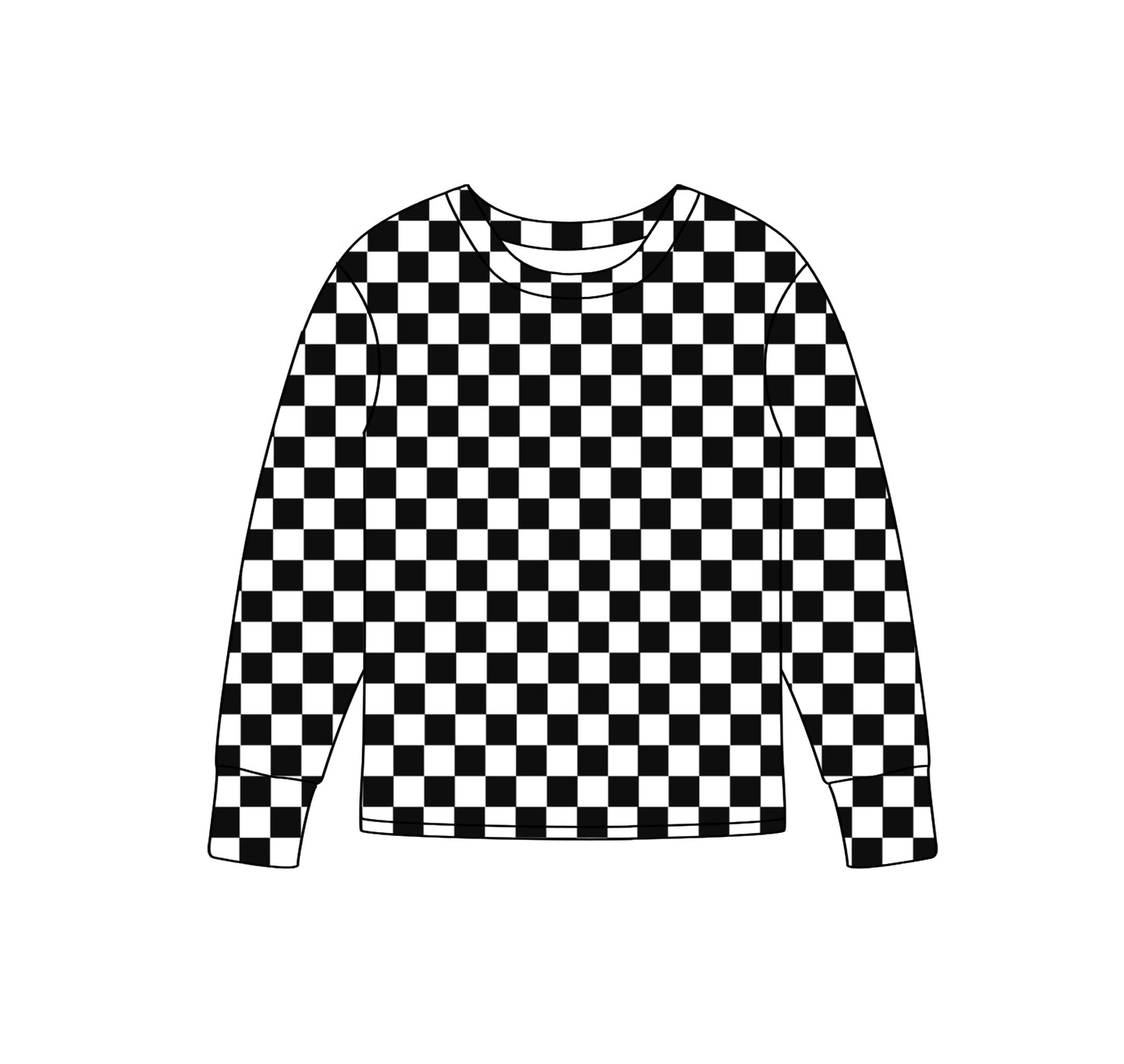 Adult  womem black checkered long sleeve  top preorder