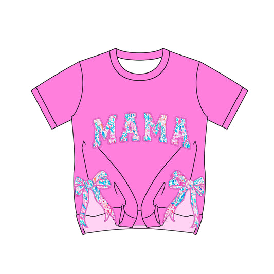 Adult mama floral bow short sleeve pink top preorder