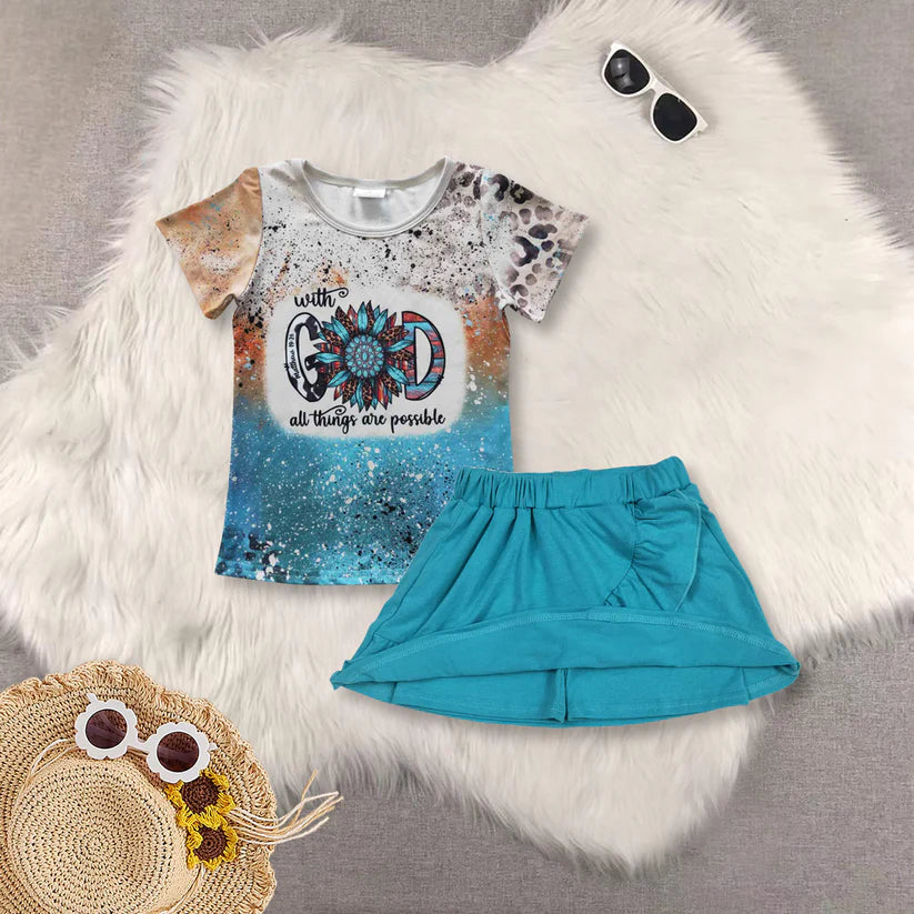 Flowers shirt matching skirt summer clothes GT0195+GLK0060