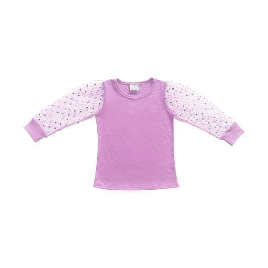 Girls long sleeve lavender seersucker sleeve t-shirt top preorder