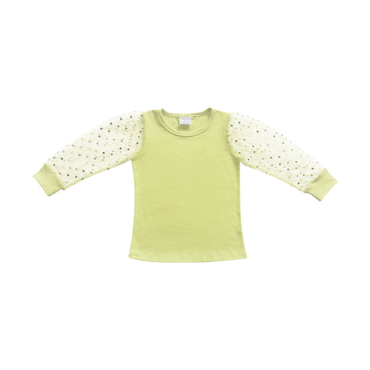 Girls long sleeve lime green seersucker sleeve t-shirt top preorder