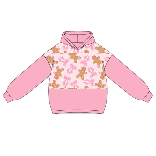 Baby Girl Long Sleeve Christmas Gingerbread Pink Bow Hoodie Top Preorder