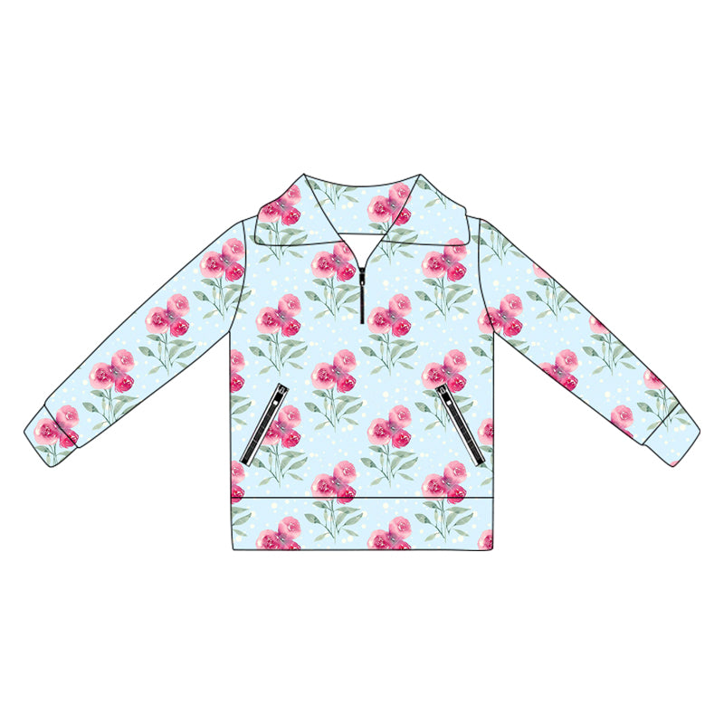 Baby Girls Pink Flowers Zip Pocket Yoga Top Pullover Preorder