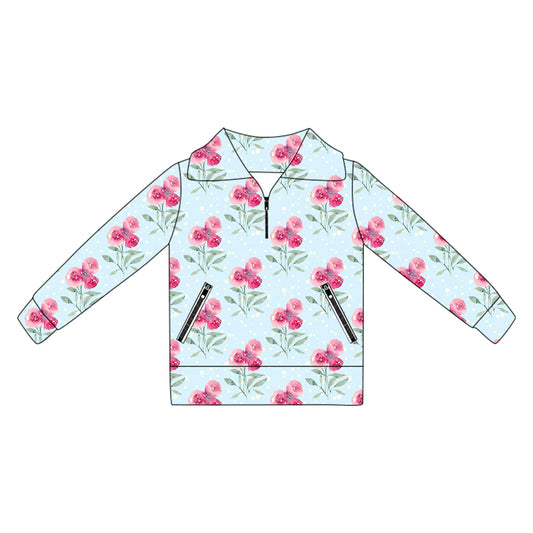 Baby Girls Pink Flowers Zip Pocket Yoga Top Pullover Preorder